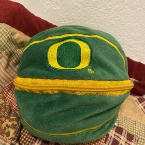 OREGON DUCKS Plushland Zip Around “Football Pillow w/Pop Out Bear” 7” Grn/Yellow